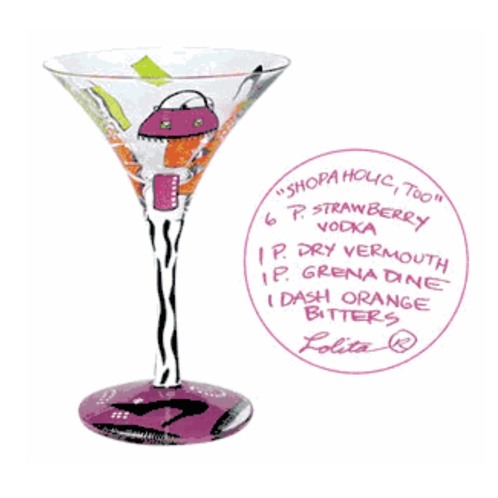 NWT Lolita Shopaholic Too Hand Painted Martini Glass in Original Box